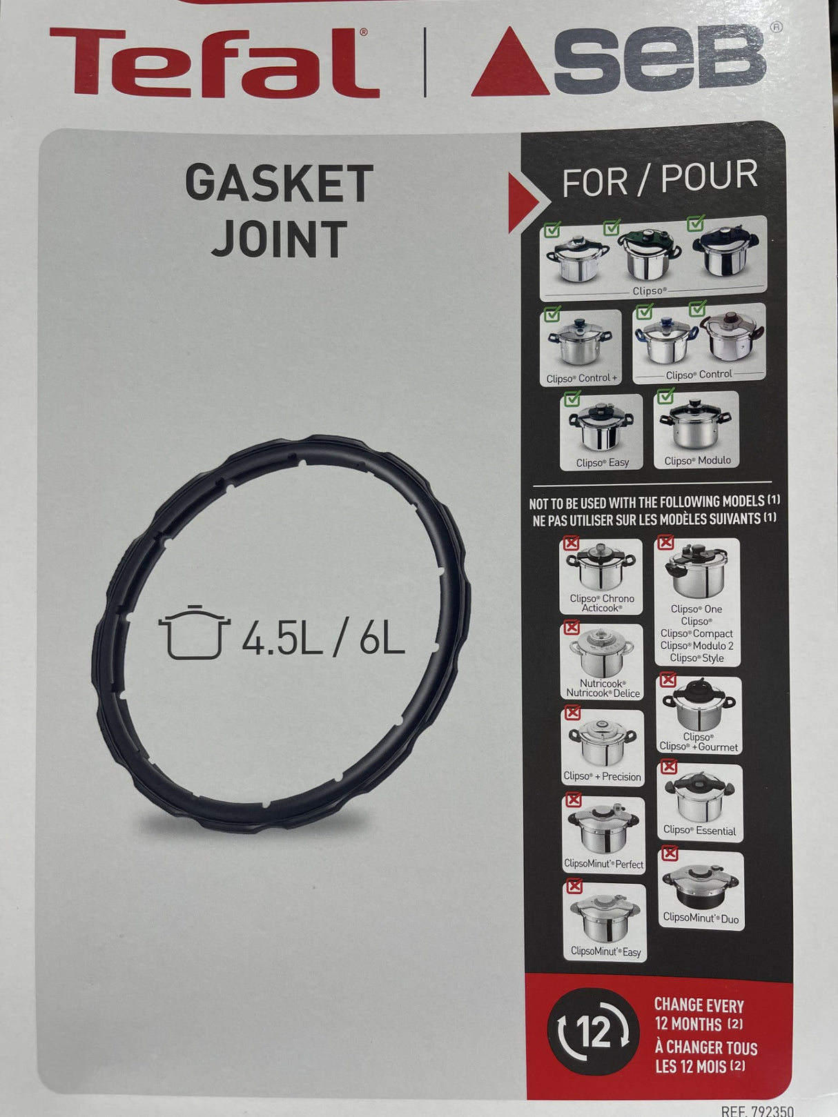 TEFAL PRESSURE COOKER GASKET 792350 CLIPSO 4 to 7 litres GENUINE PART IN FAIRFIELD