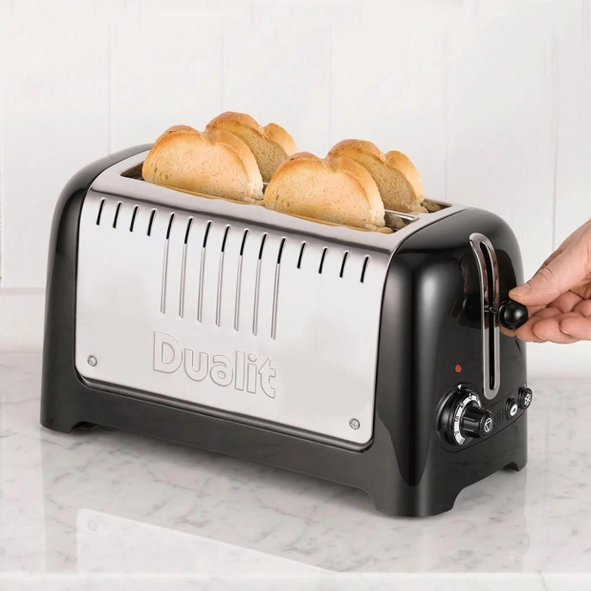 Dualit 2-Slice Long Slot Lite Toaster – Gloss Black with Bagel & Defrost Functions