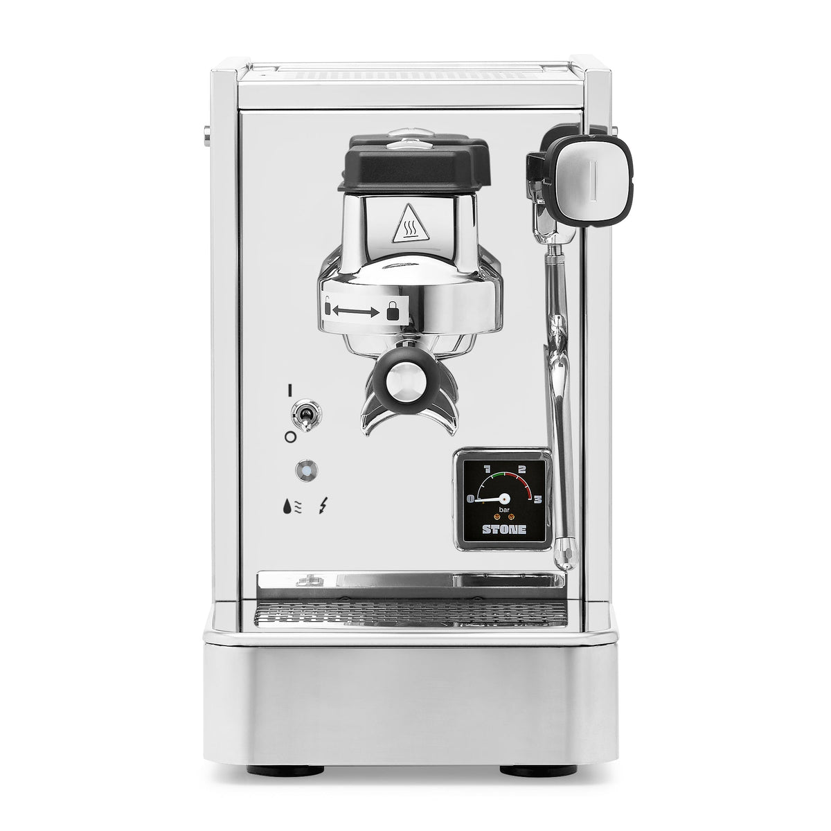 Stone Lite espresso machine in Chrome – front view