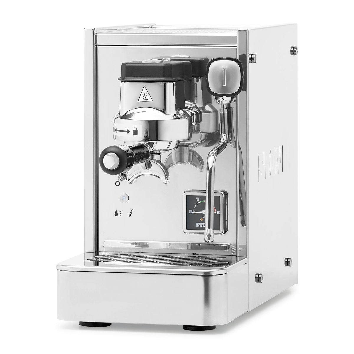Stone Lite espresso machine in Chrome – side view