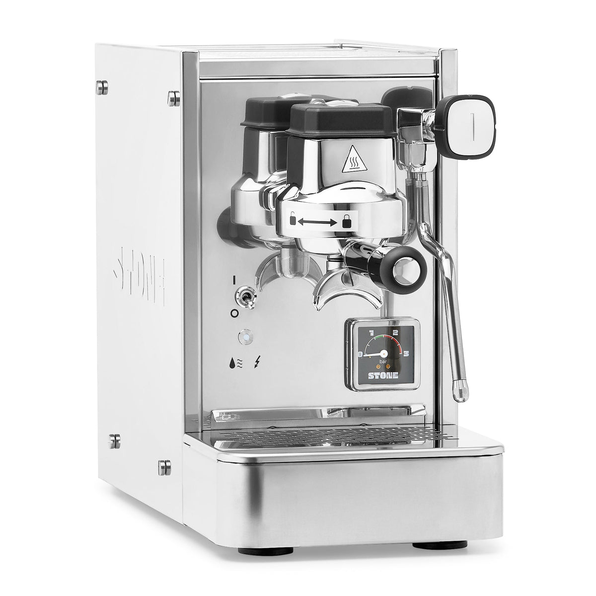 Stone Lite espresso machine in Chrome – angled view