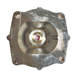 Underside of the Gaggia Classic brass boiler showing the machined sealing face and four mounting holes