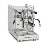 La Pavoni Cellini Mini X espresso machine in stainless steel — three-quarter view
