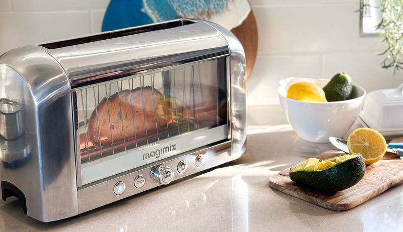 Magimix Vision Toaster on a bright kitchen bench with avocado and lemons