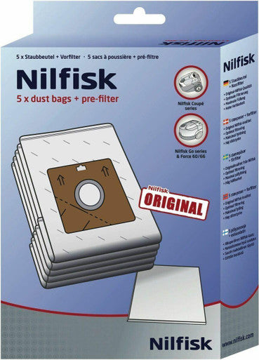 NILFISK DISPOSABLE 5 BAGS FOR 78602600 COUPE GO FORCE COMPACT GENUINE HEIDELBERG